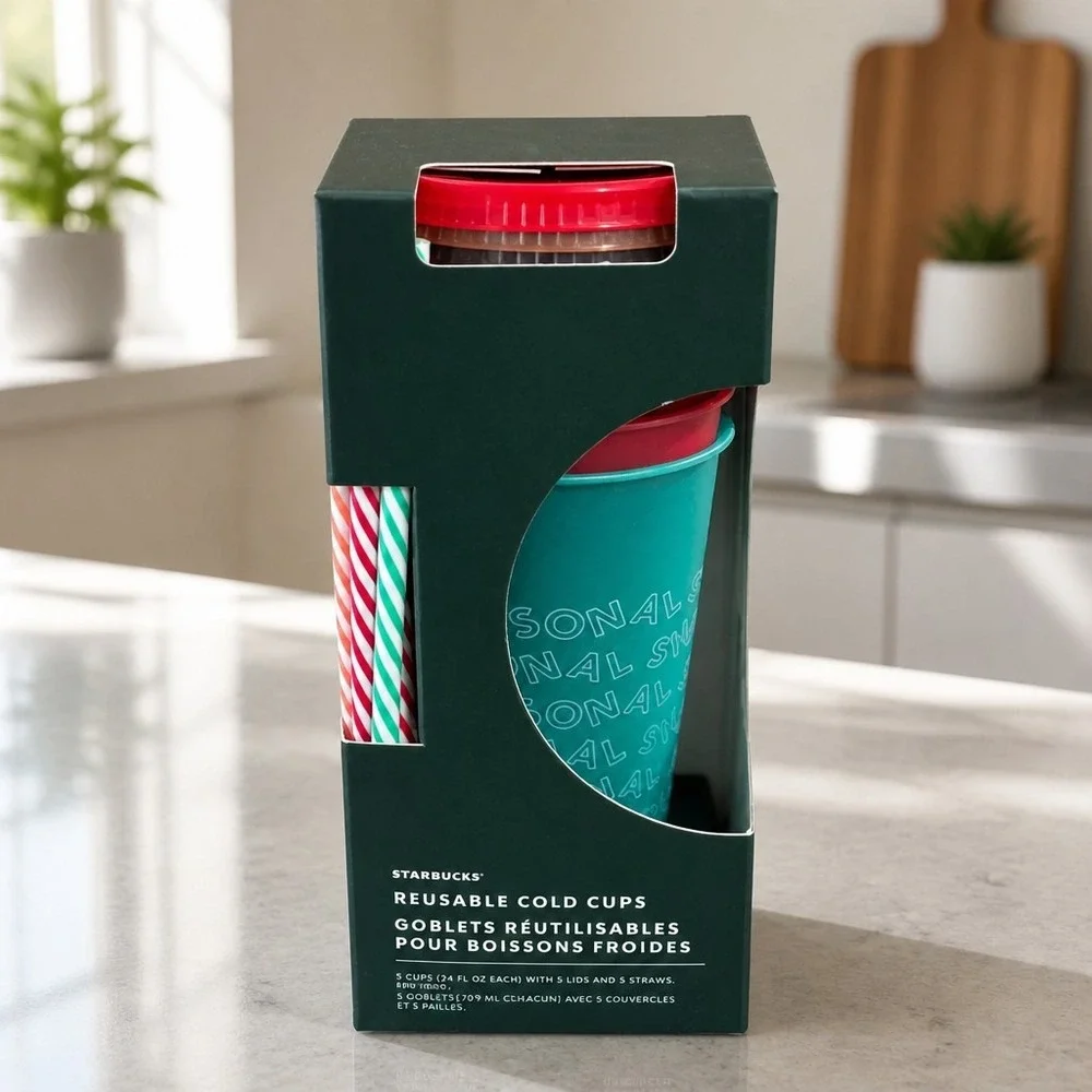 Starbucks Reusable Cold Cups 5-Pack Set 24oz Teal/Red/Gray